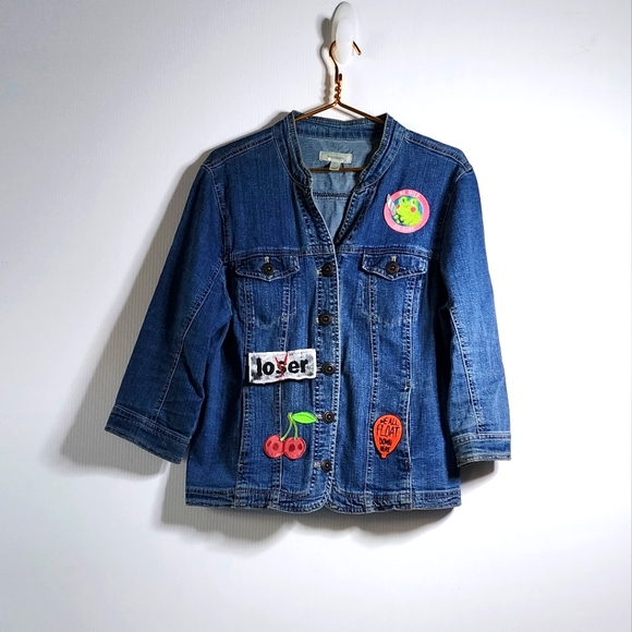 Veste En Jean Bleu Clair Dress Barn Taille L Avec Dentelle - Occasion Bon état